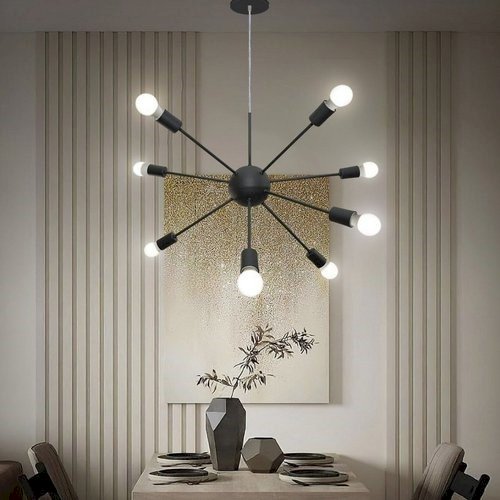 Lustre Pendente Bivolt 8 Lâmpadas Sputnik WOODS! Preto