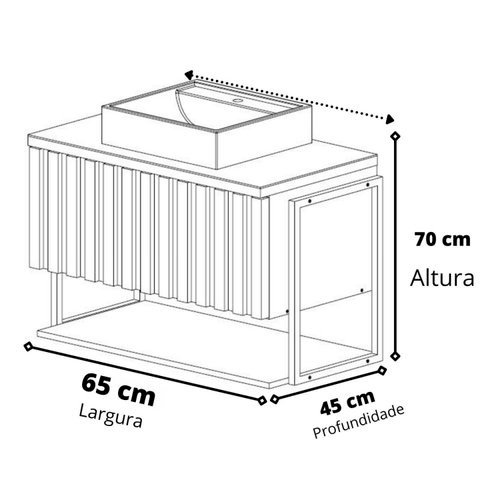 Gabinete para Banheiro com Cuba 65cm MDF Helsing MGM Móveis Cimento
