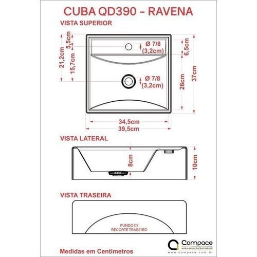 Bancada para Banheiro com Cuba e Prateleira Metrópole Compace Preto Onix