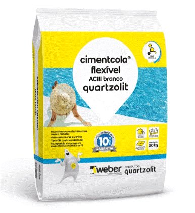Argamassa Quartzolit Cimentcola Flexível AC3 para uso Interno e Externo 20kg Branco
